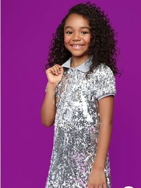 MIA New York Silver Sequin Polo Dress with Glitter Collar